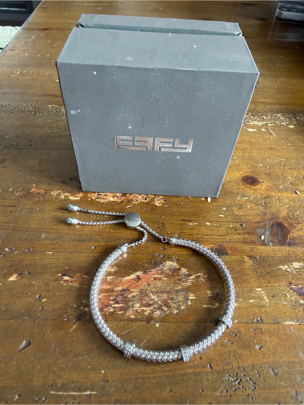 Effy 925 Sterling Silver Braided Chain Diamond Accent Bolo Bracelet, 0.15 $1017
